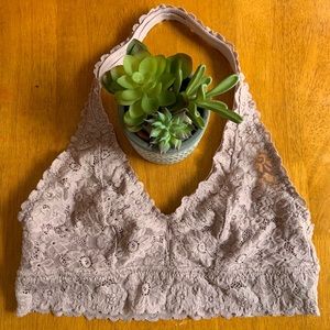 Aerie Tan Floral Lace Halter Bralette Medium m/d